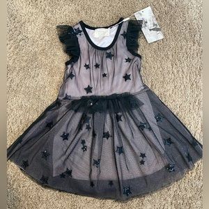 Toddler Girls Dress-Brand New-Size 4T-Black chiffon with pink silk underneath.